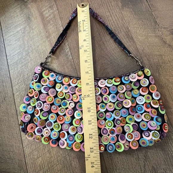Funky Beaded Button Shoulder Bag Multi Color Boho Chic